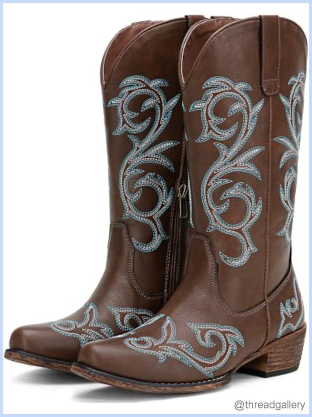 Wide Calf Cowboy Boots Embroidered Mid Calf Western Boots for Women